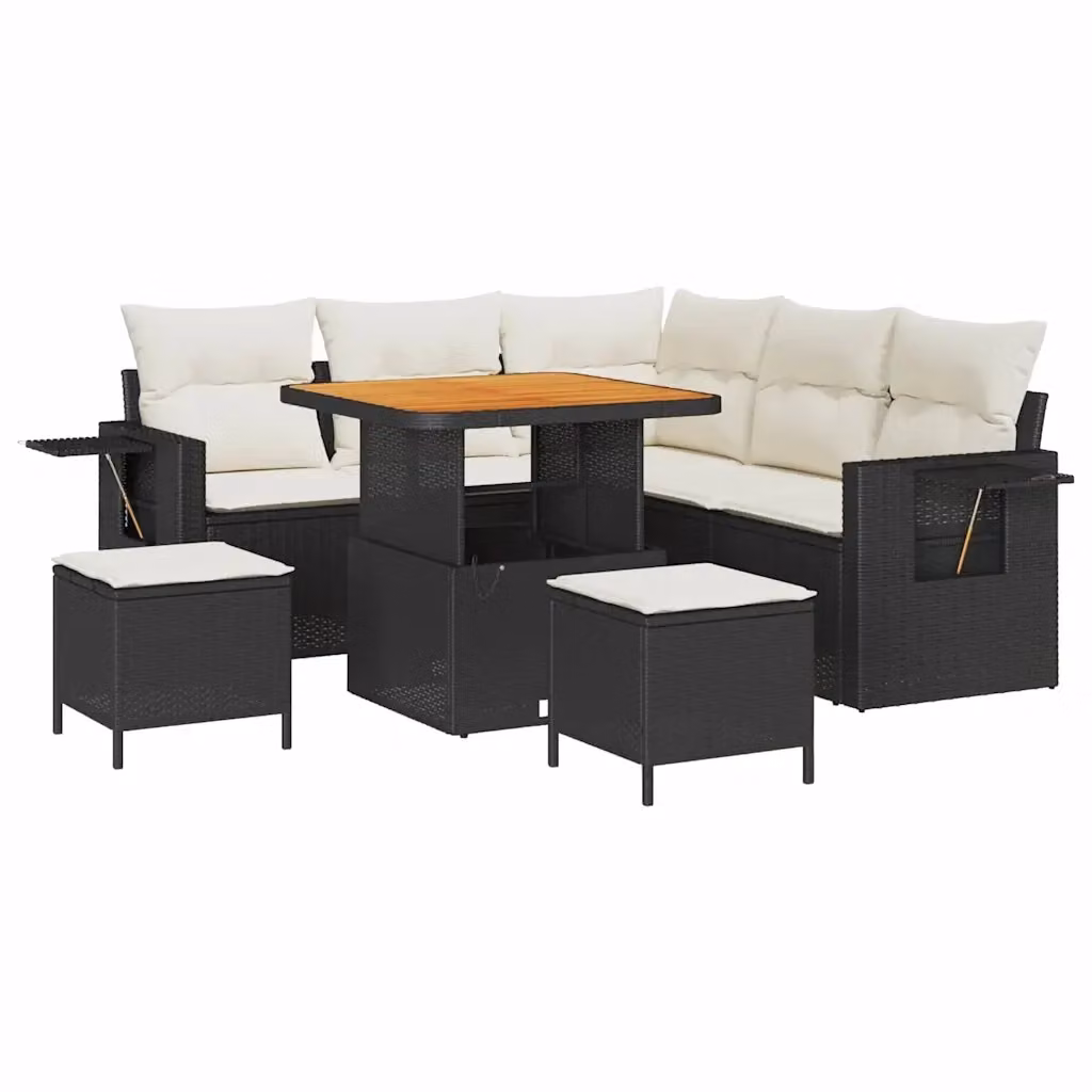 Set Divano da Giardino vidaXL 9 Pezzi a Forma di L con Cuscini Nero e Beige – 2