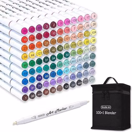 Set di 100 pennarelli alcolici a doppia punta multicolore con blender e borsa per artisti per disegno e schizzo