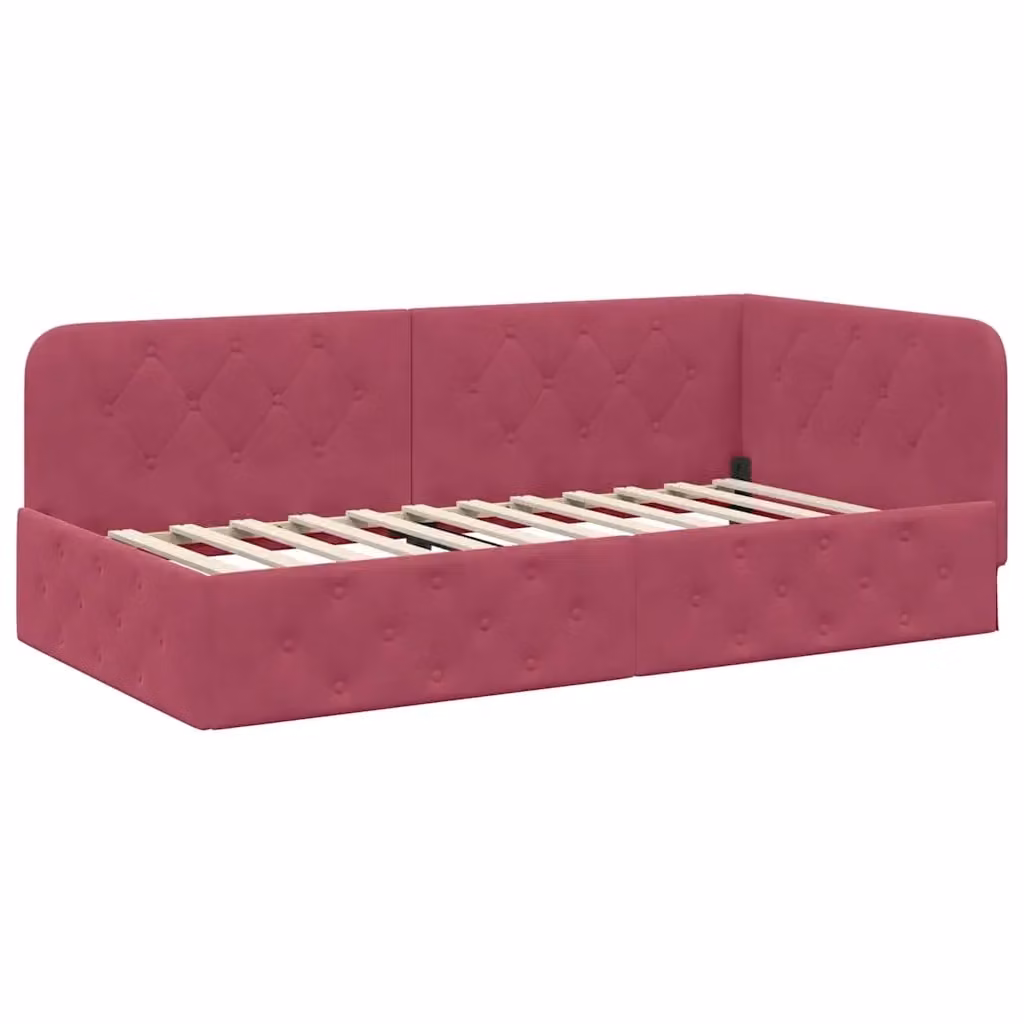 Cornice del letto ad angolo vidaXL in velluto rosso, L/P/H: 190 x 90 x 72 cm – 2