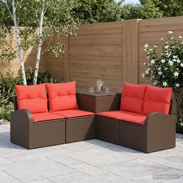Set di divani 5 pz Marrone e Rosso 179 x 179 x 85 cm 3447777