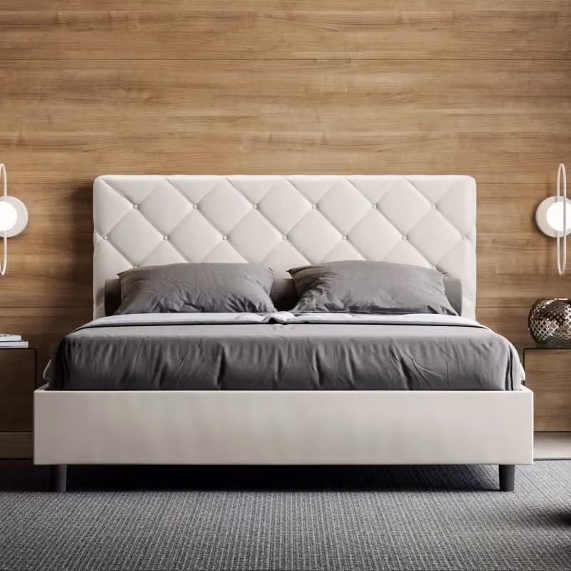 Letto matrimoniale imbottito con contenitore Ityhome Priya in similpelle bianco L/P/H: 160 x 200 x 122 cm – 2