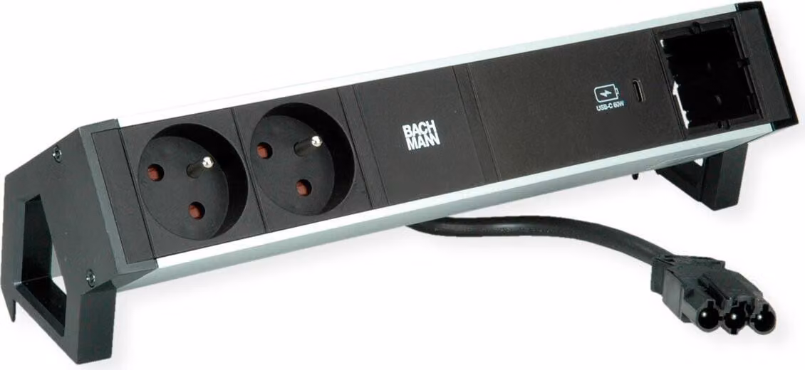 Bachmann Desk2 Alu Nero 2Xute 1Xcm 1Xusbc 60W 0,2M Gst18
