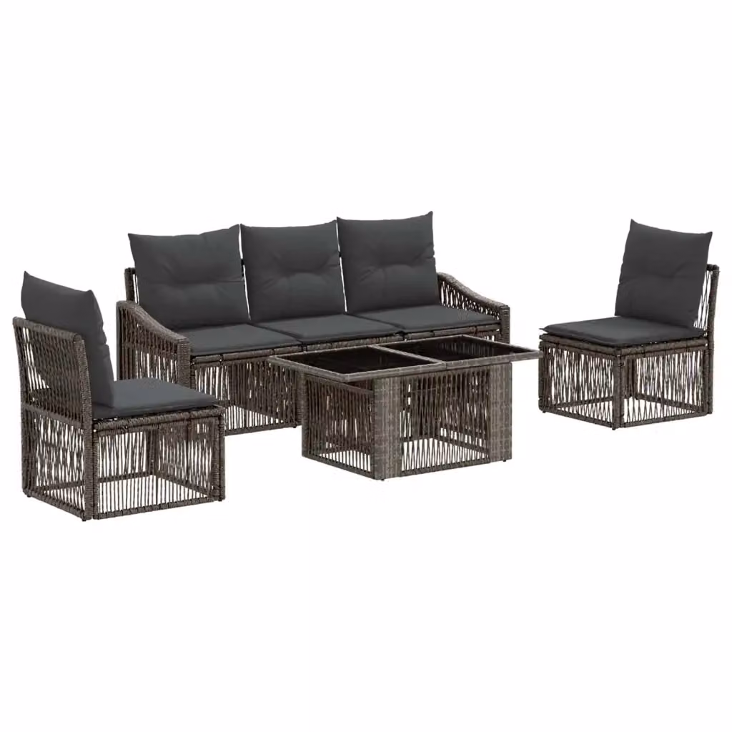 Set da giardino vidaXL in polyrattan composto da 6 pezzi con divano a 3 posti, tavolino da caffè e cuscini in tessuto nei colori grigio e antracite – 2