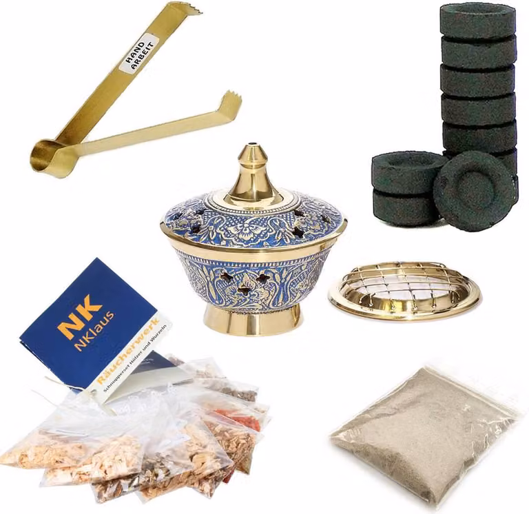 Piccole ciotole di incenso oro blu 15pcs accessori incenso carbone pinze incenso