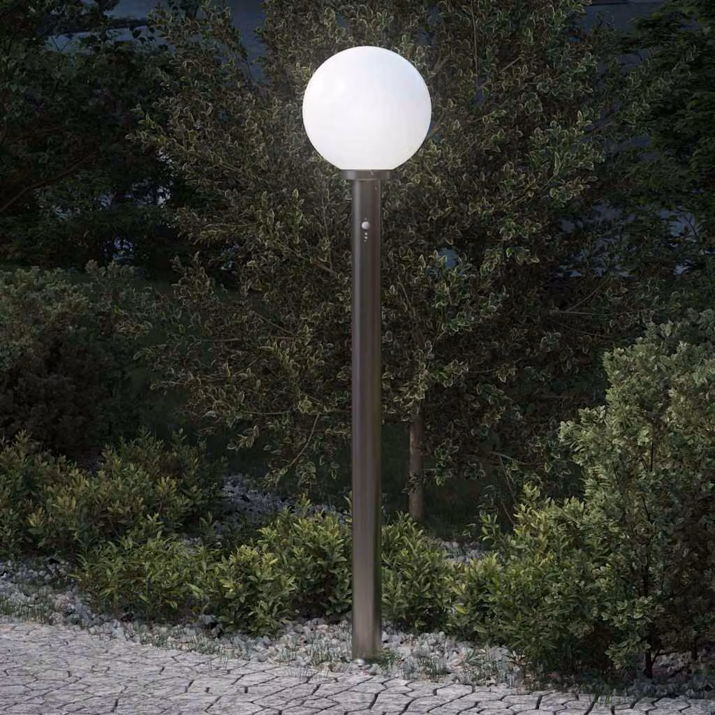 vidaXL Lampada a paletto con sensore di movimento in acciaio inox color argento, Altezza: 120 cm, IP44