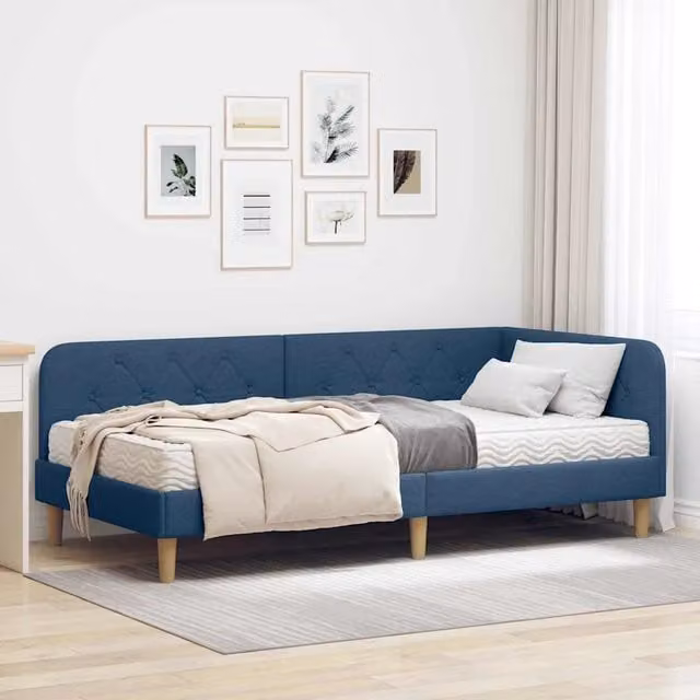Cornice del letto ad angolo Blu 90 x 190 cm Tessuto 3394116