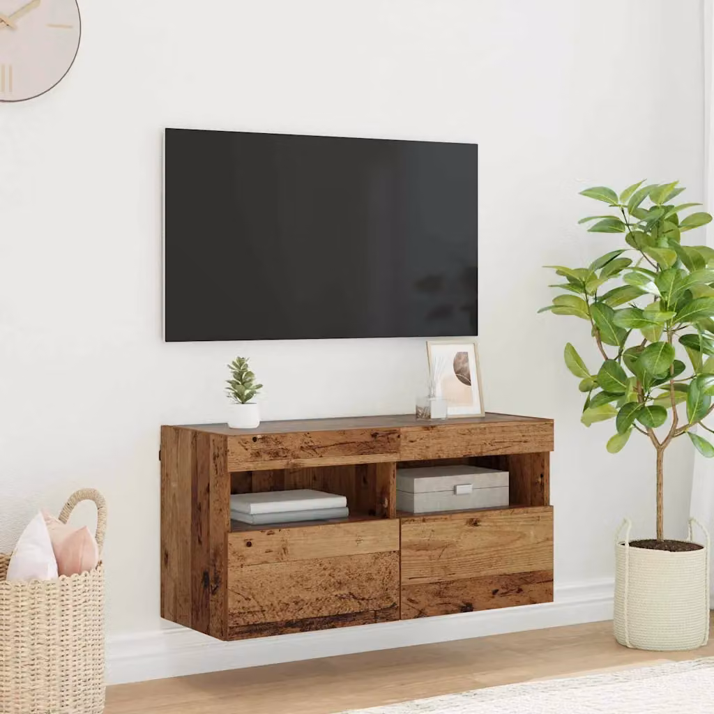 Mobile TV da parete vidaXL in legno marrone con illuminazione integrata L: 80 cm, P: 30 cm, H: 40 cm