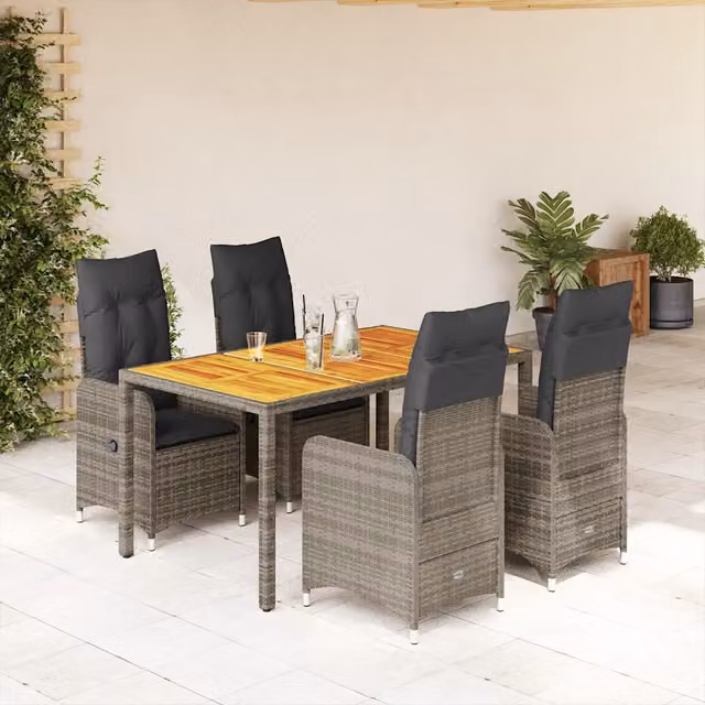 Set Bistrò da Giardino 5 pz con Cuscini in Polyrattan Grigio 3277022