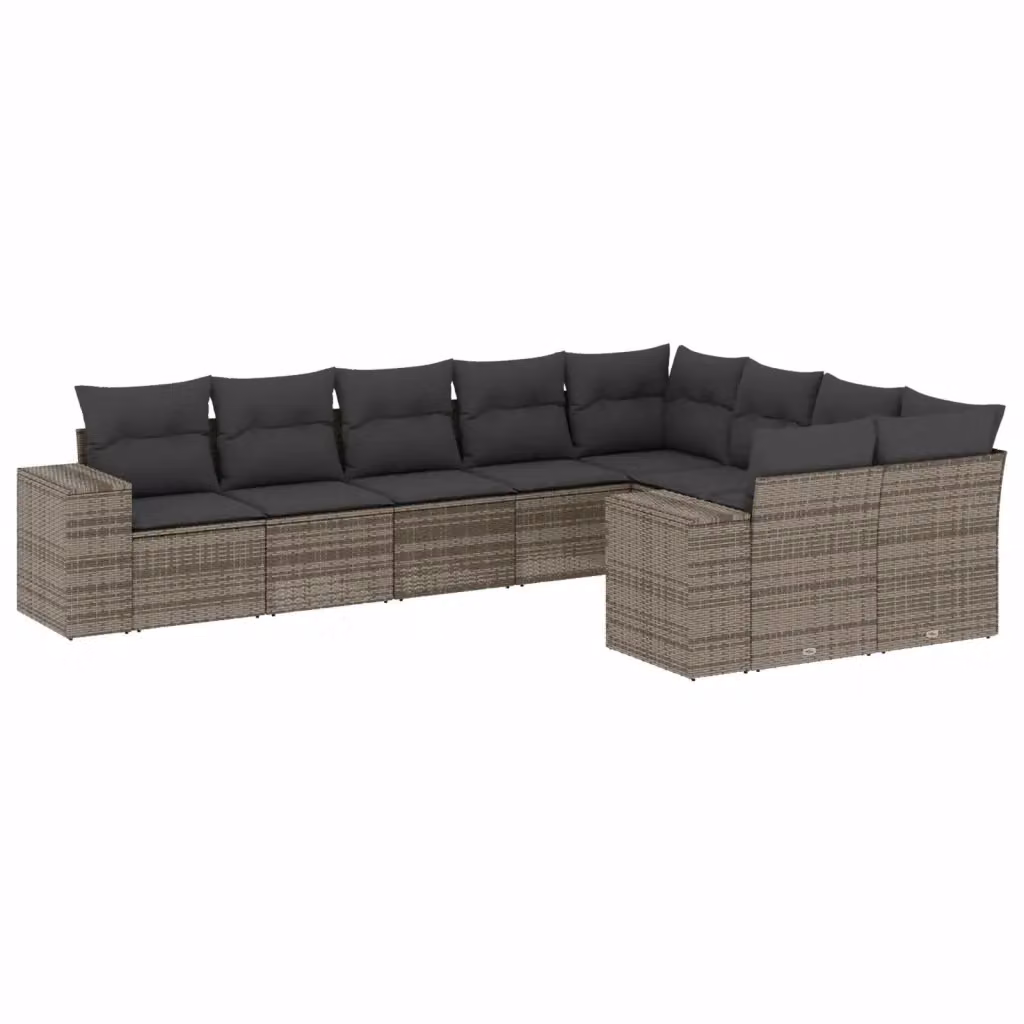 vidaXL Set Divano da Giardino a L 9 pz con Cuscini Grigio in Polyrattan e Struttura in Metallo – 2