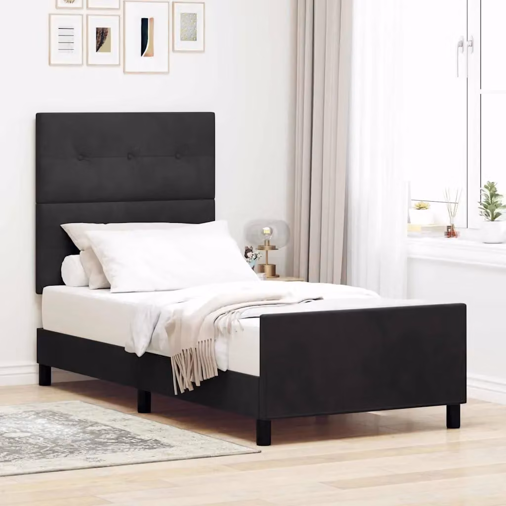 Letto a molle con testiera vidaXL in velluto nero L 90 x P 200 cm – 1