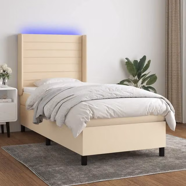 Letto Ibrido con Materasso vidaXL in Tessuto Beige e Bianco con Illuminazione LED e Porte USB L/P: 90 x 200 cm – 1
