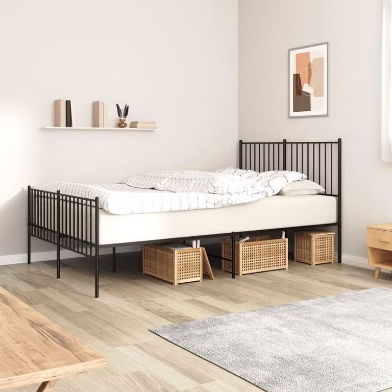 The Living Store Struttura letto con testiera e pediera in metallo nero 135x190 cm