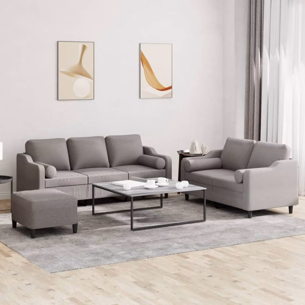 Maison Exclusive - Set divano a 3 pezzi con cuscini in tessuto color taupe