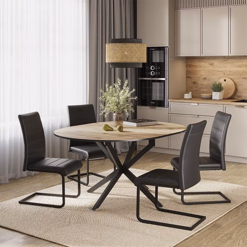 Set di tavoli da pranzo Vicco Loyd Rovere rustico/Nero 120 x 120 cm con 4 sedie da pranzo, nero, Model 63010