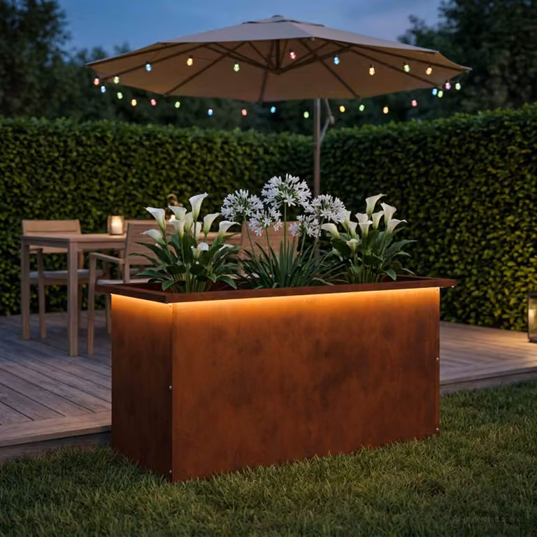 Fioriera da giardino con LED vidaXL in acciaio, colore marrone, L: 80 cm, P: 40 cm, H: 40 cm