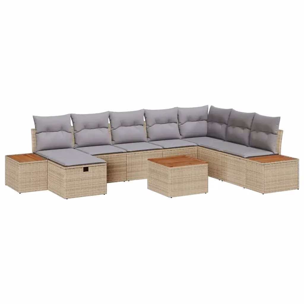 Set Divano da Giardino vidaXL 9 Pezzi in Polyrattan Beige con Cuscini e Tavolino – 2