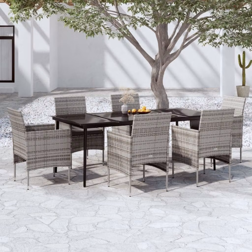 Maison Exclusive - Set da pranzo da giardino da 7 pezzi con cuscini grigi e neri