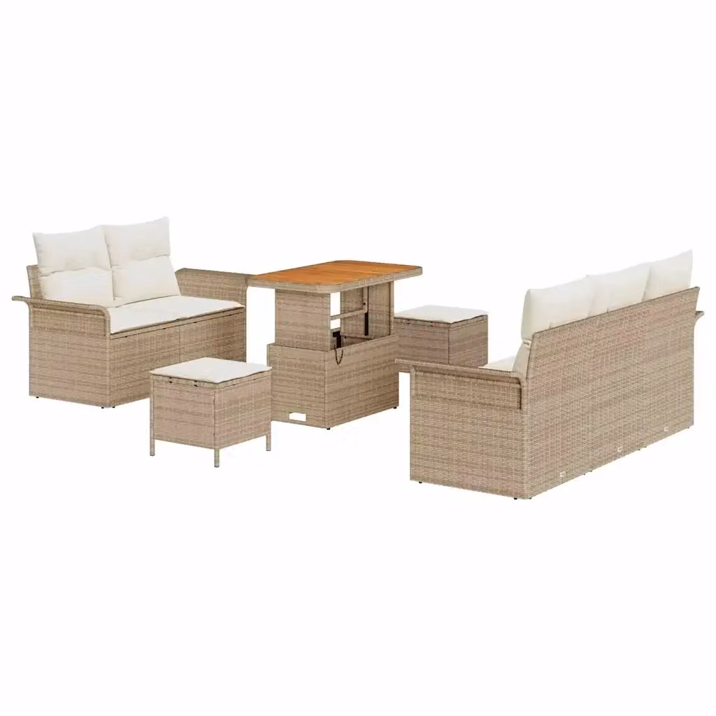 vidaXL Set Divano da Giardino a Forma di U da 8 Posti con Tavolino e Pouf Beige e Bianco – 2