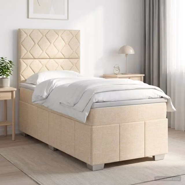 Letto box spring con materasso vidaXL in tessuto beige e bianco con base a sollevamento, L/P/H: 90 x 200 cm