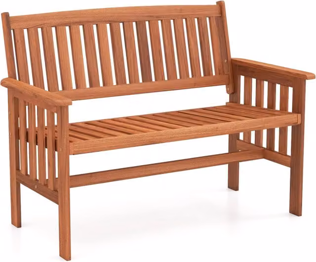 Panchina da giardino moderna in legno massiccio marrone con schienale e braccioli per esterno, balcone o terrazzo, L: 120 cm – 1