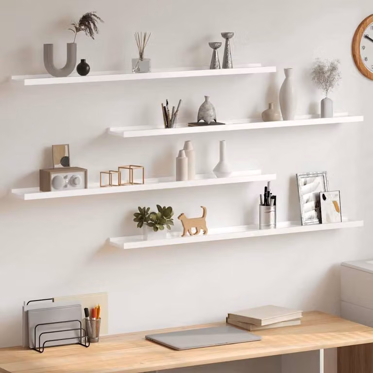 Set di 4 mensole da parete vidaXL in MDF bianco lucido L: 100 cm, P: 9 cm, H: 3 cm