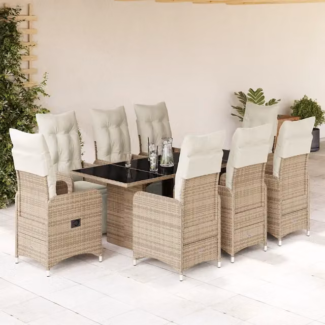 Set Bistrò da Giardino vidaXL in Polyrattan Marrone con 9 Pezzi e Cuscini