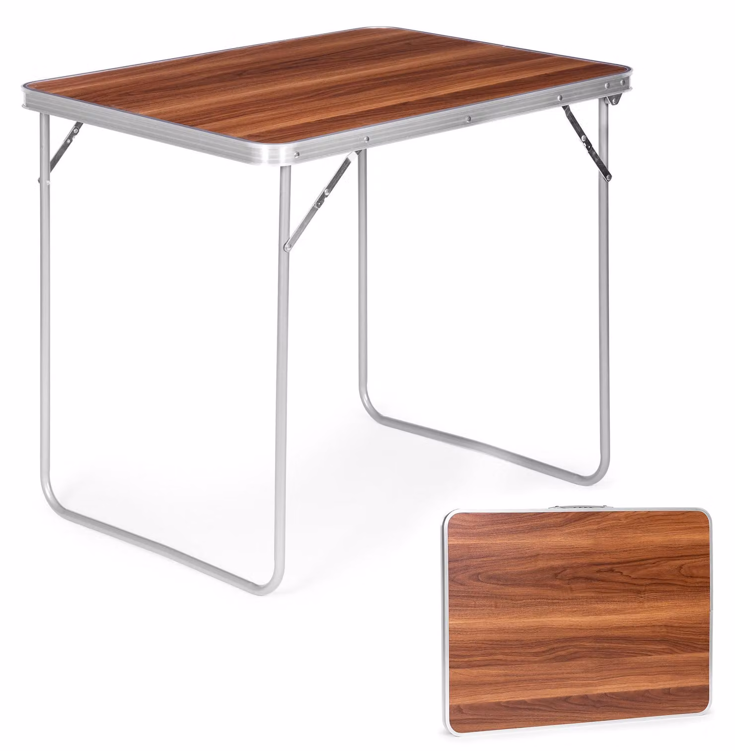 Tavolino da campeggio e da picnic pieghevole, piano 80x60 cm, marrone, MultiGarden