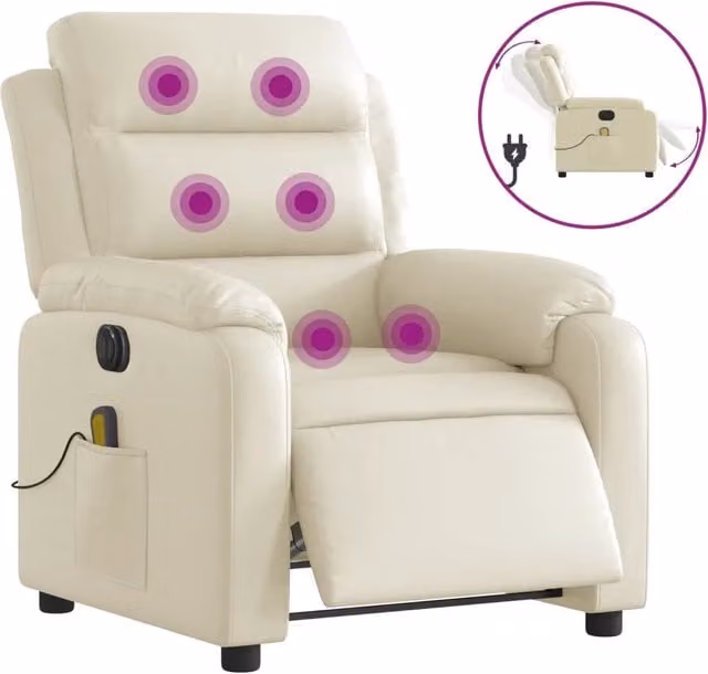 Poltrona Relax Elettrica Reclinabile in Similpelle Beige con Braccioli