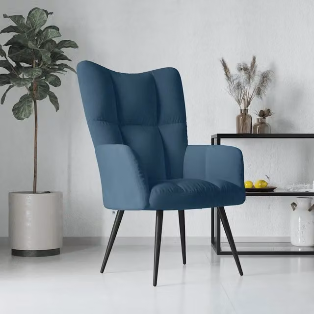 Sedia Relax Blu in Velluto con Braccioli e Struttura in Metallo MERCATOXL – 1