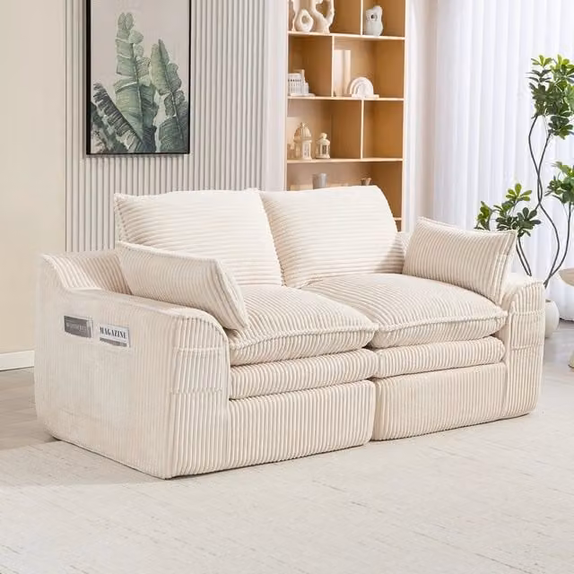 Divano 2 Posti Modulare in Velluto a Coste con Cuscini ¨C Xylo ¨C Beige