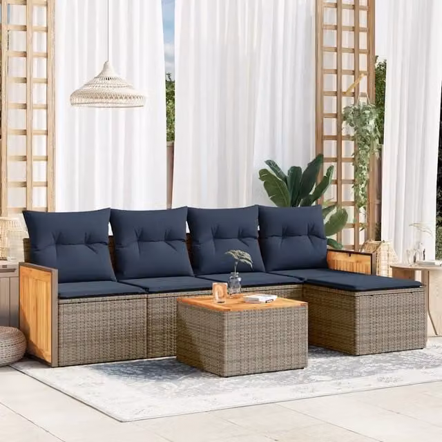 Set Divani da Giardino 6 pz con Cuscini Grigio in Polyrattan 3227608