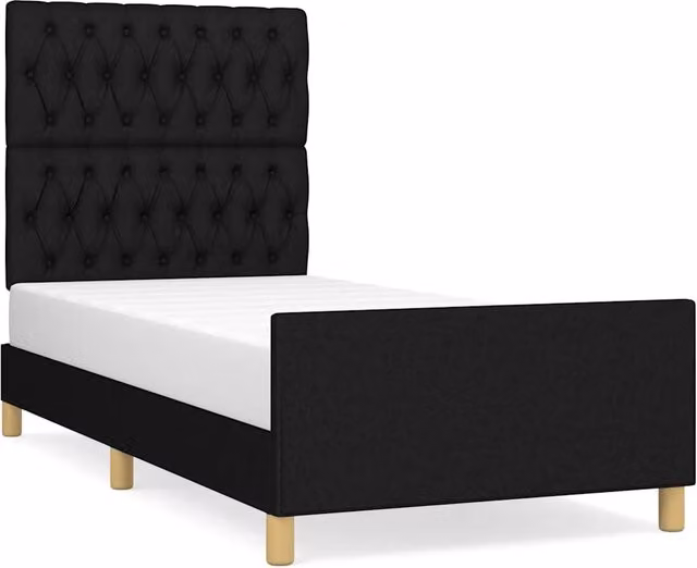 Letto singolo moderno in tessuto nero con struttura in legno di larice, L/P/H: 90 x 200 x 128 cm – 1