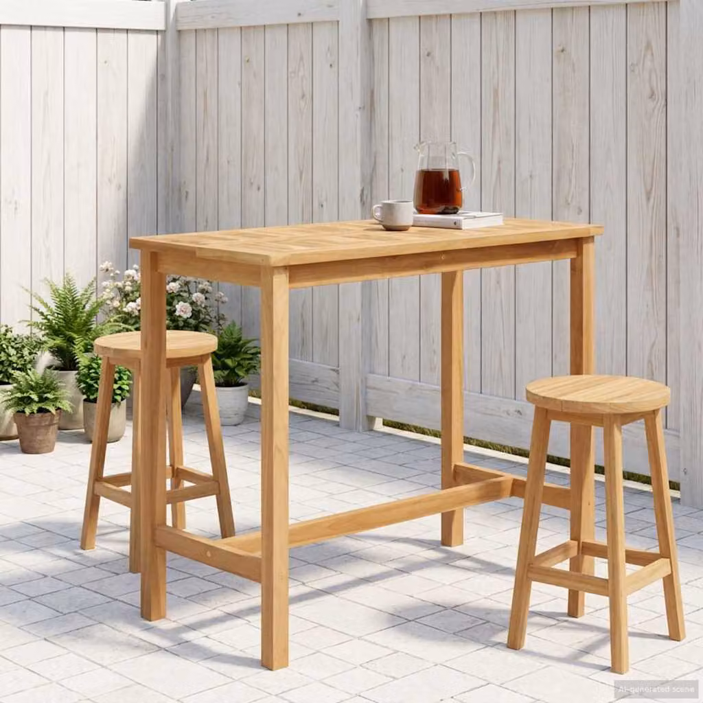 vidaXL Tavolo da bar moderno in teak massello naturale, L: 110 cm, P: 60 cm, H: 105 cm