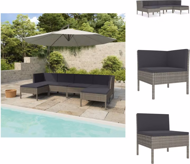 vidaXL set da salotto da giardino 6 pezzi con cuscini in poly rattan grigio - Set di mobili da giardino