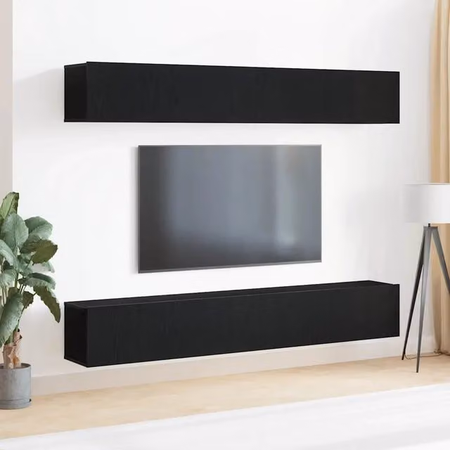 Set di 4 mobili TV moderni vidaXL in legno ingegnerizzato Rovere e Nero opaco per soggiorno – 1