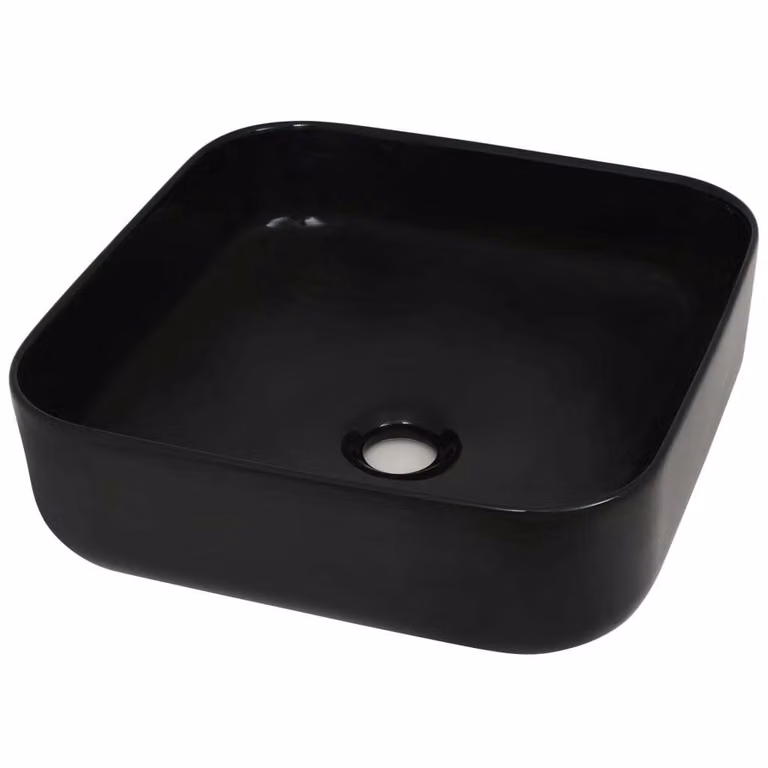 Lavandino Quadrato in Vetroceramica Nero 38x38x13,5 cm