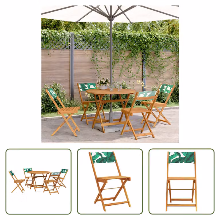 The Living Store Set da pranzo da giardino 5 pezzi in tessuto e legno massiccio motivo foglie