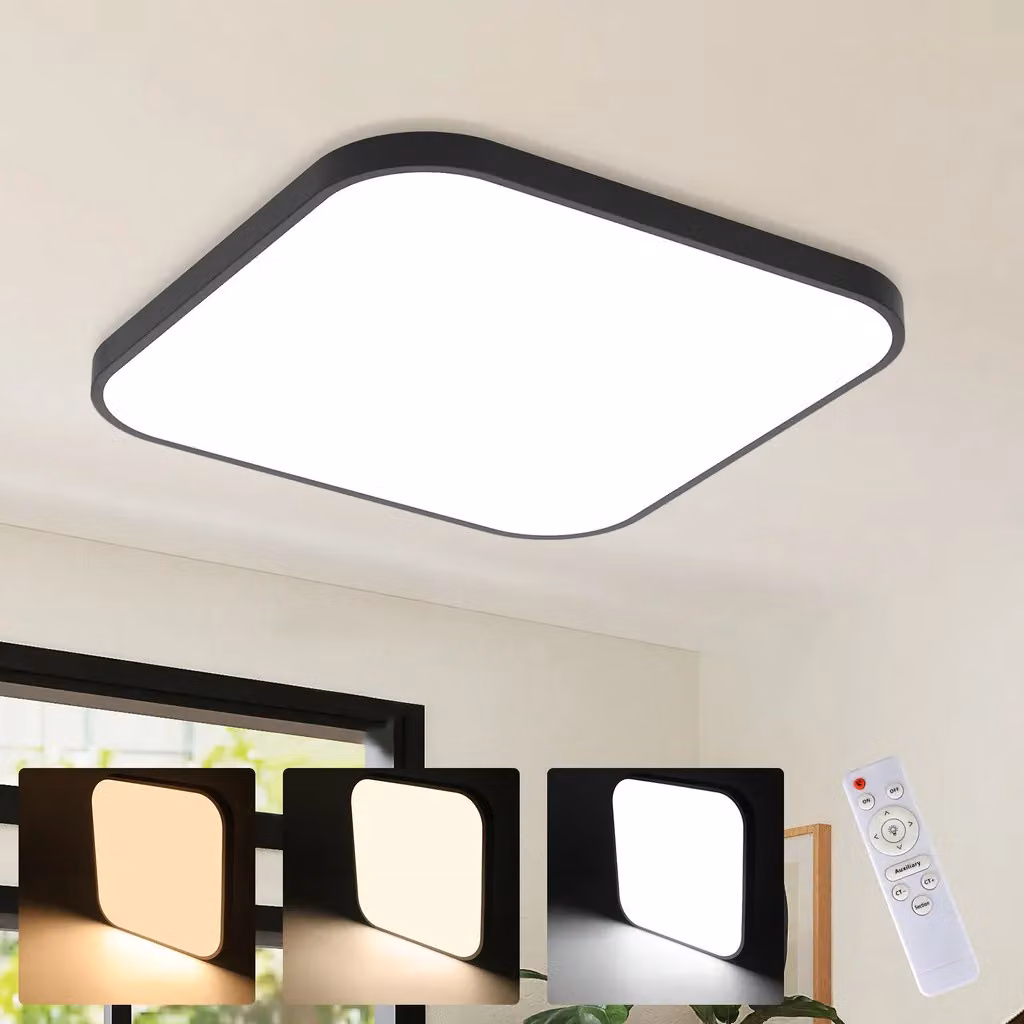 ZMH Lampada da soffitto a LED dimmerabile 15 W Piatta 27 cm Illuminazione da soffitto con telecomando Lampada da cucina nera per camera da letto soggiorno