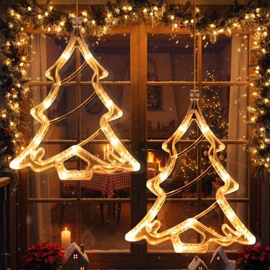 LED Stelle di Natale Finestra Luci 2 Pezzi Bianco Caldo LED Alberi di Natale Luci Finestra Appeso Luci Batteria Decorazione di Natale Porta Casa Festa Decorazione