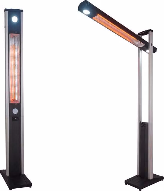 Stufa Elettrica ad infrarossi da Esterno 50x25x200 cm in Fibra di Carbonio con Luce Led Skyline Nero