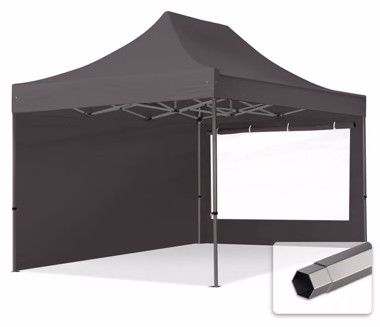 TOOLPORT 3x4,5m gazebo pieghevole con laterali (finestre panoramiche), PREMIUM acciaio, grigio scuro
