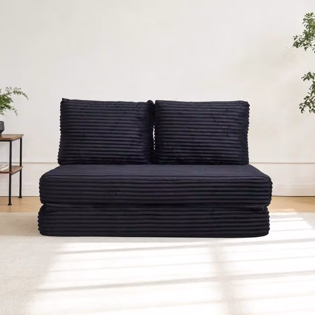 Divano letto click clack MIVRAY in tessuto nero con schienali e rivestimenti removibili per il tuo soggiorno