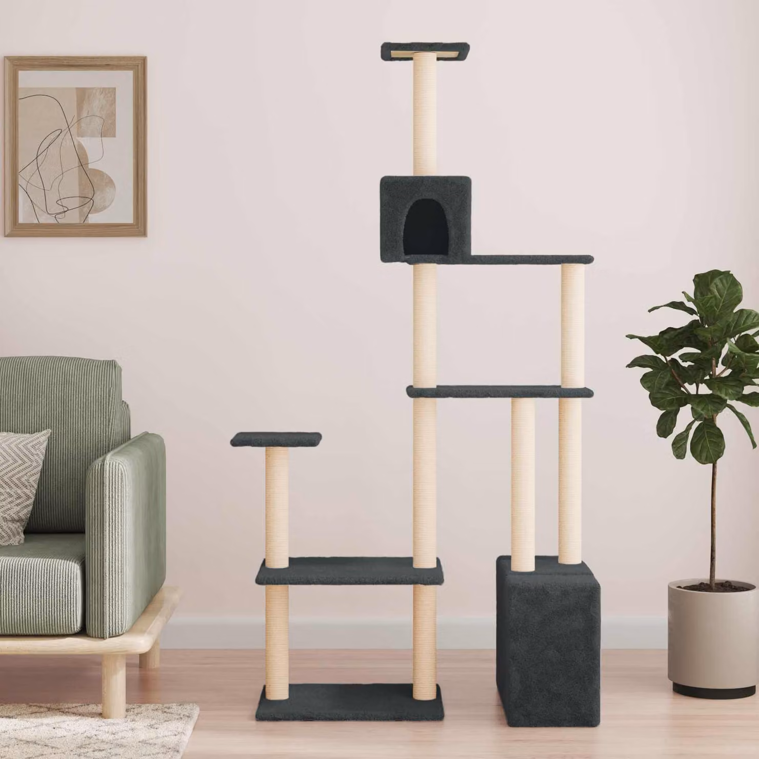 Albero per gatti vidaXL con pali in sisal sostituibile, Grigio
