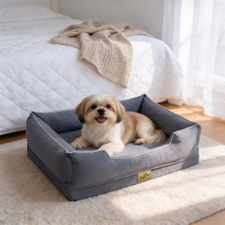 Letto per cani WISFOR, effetto rinfrescante, divano per cani, cuscino per cani, bordi rialzati, impermeabile e lavabile, rivestimento removibile, taglia M: 77 × 63 × 18 cm