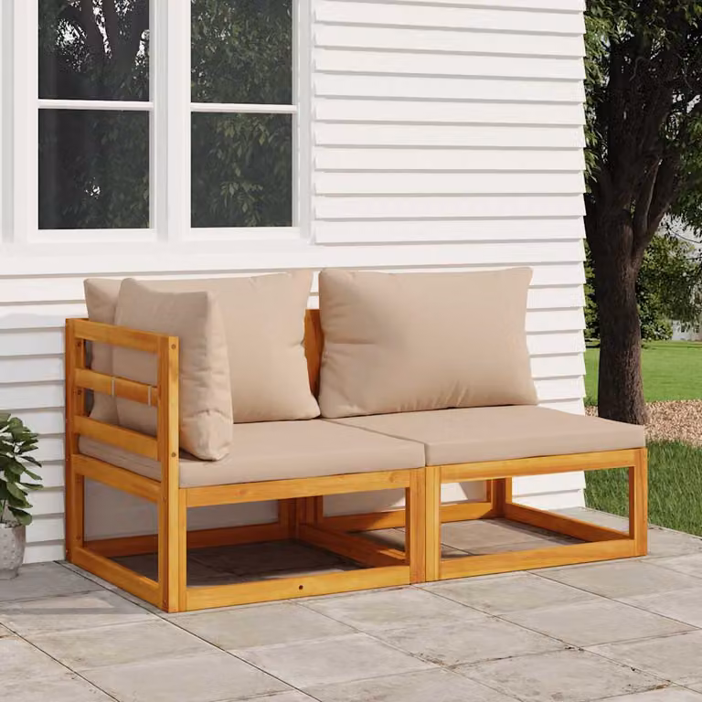Set di divani da giardino L-shape vidaXL in legno di acacia con cuscini beige o grigi
