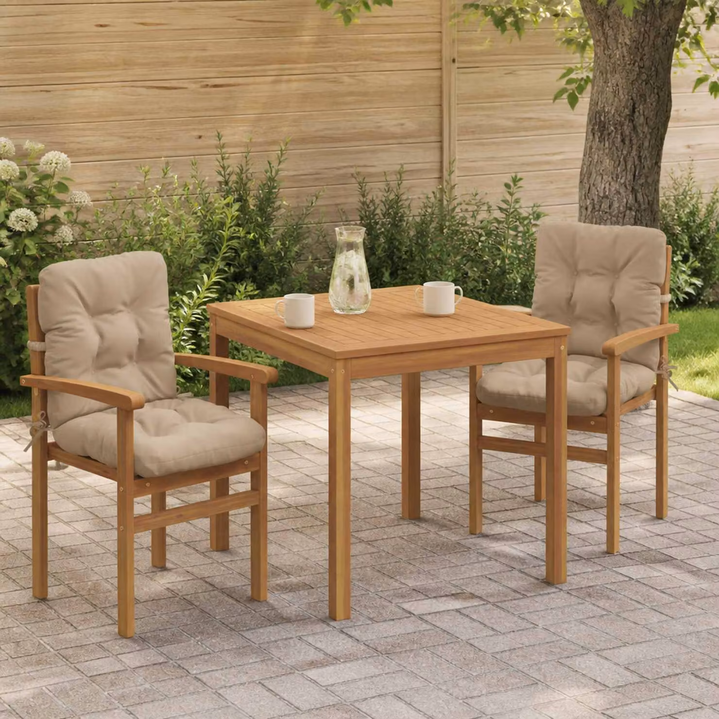 Set di 2 cuscini per sedia alta vidaXL VIANEN in poliestere color sabbia con rivestimento rimovibile e resistente ai raggi UV