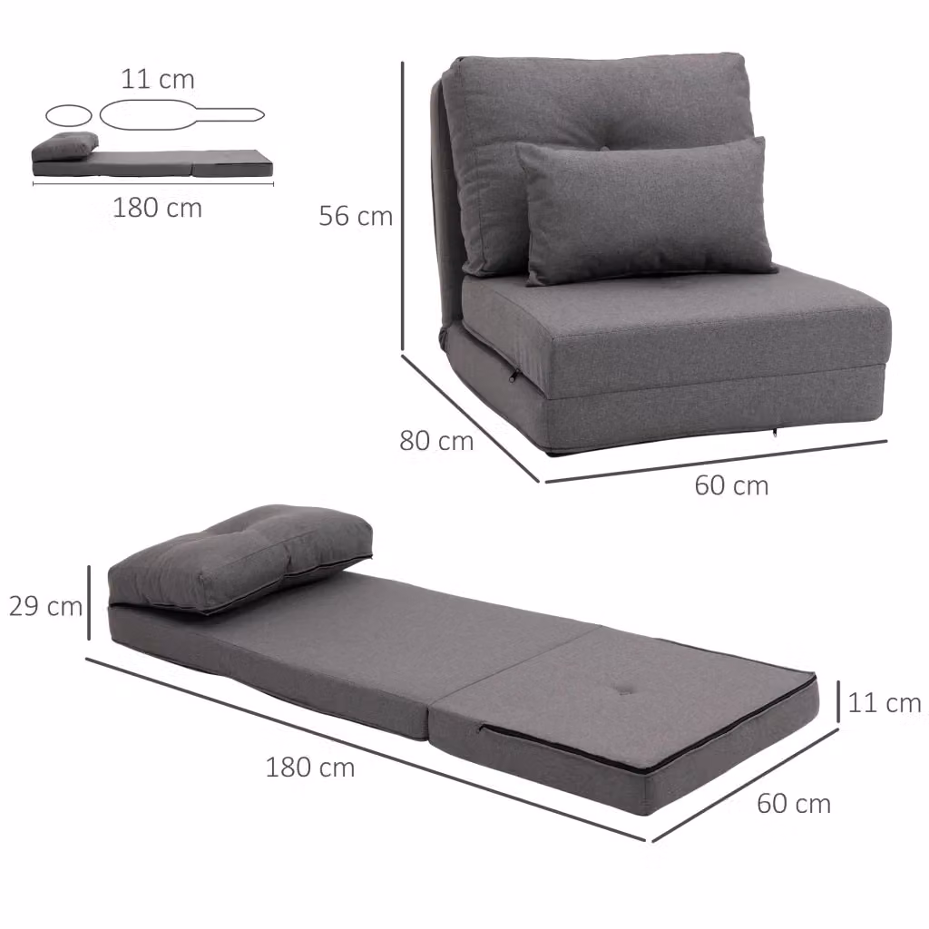 Poltrona da pavimento convertibile in letto Mivray con schienale regolabile in 5 posizioni, rivestimento in tessuto grigio, L: 80 cm, P: 56 cm, H: 60 cm – 2