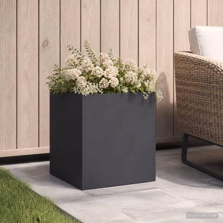 Vaso da giardino vidaXL Nero in acciaio, L/P/H: 45 x 45 x 45 cm