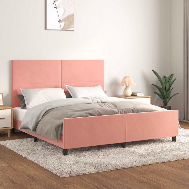 Giroletto con Testiera vidaXL in Velluto Rosa con Struttura in Legno L/P/H: 160 x 200 x 128 cm