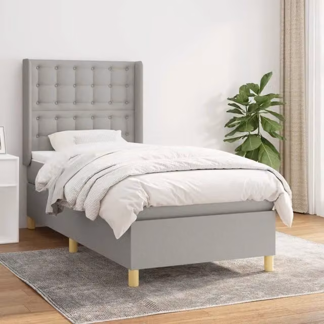 Letto Ibrido vidaXL con Giroletto a Molle e Materasso Grigio Chiaro e Bianco L/P/H: 100 x 200 x 40 cm